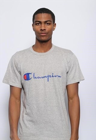 VINTAGE CHAMPION SPELL OUT LOGO T-SHIRT GREY