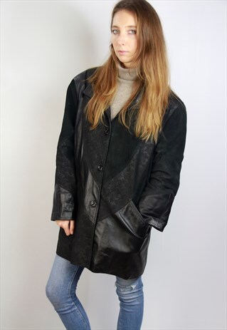 BLACK LEATHER COAT / VINTAGE LEATHER COAT