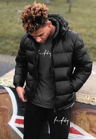 ZIP UP HOOD BIG PUFFER BUBBLE PADDED JACKET - BLACK