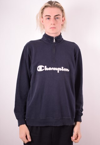CHAMPION MENS VINTAGE SWEATSHIRT JUMPER LARGE NAVY BLUE 90S