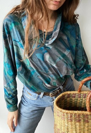 VINTAGE 80S ETHNIC ABSTRACT PRINT SWEATSHIRT JUMPER