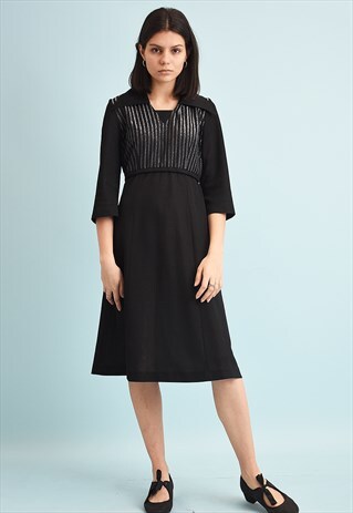 VINTAGE 70'S SHIMMER SMOCK MIDI FLARE DRESS