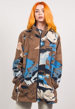 VINTAGE 90'S MULTICOLOUR ABSTRACT PRINT FLEECE JACKET