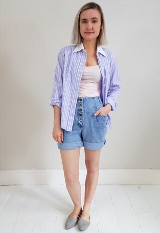 VINTAGE 90'S LILAC AND PINK CANDY STRIPED SHIRT