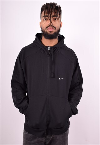 NIKE MENS VINTAGE HOODIE JACKET LARGE BLACK 90'S