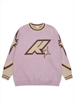 American college sweater knitted varsity jumper in pink