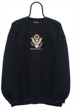 Vintage Washington Embroidered Black Sweatshirt Mens