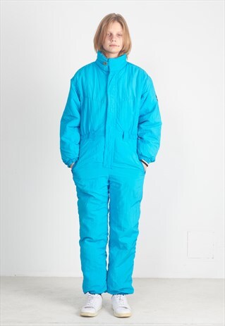 Vintage Blue SKISS Ski Suit Snowsuit All in One