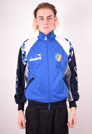 DIADORA MENS VINTAGE ITALIA TRACKSUIT TOP JACKET MEDIUM BLUE