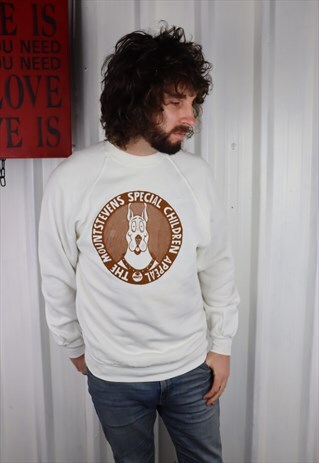 VINTAGE 90'S USA SWEATSHIRT OVERSIZED ,WHITE ,LARGE