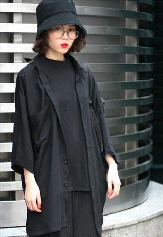 KOREAN STYLE TOP IN BLACK WITH ABSTRACT BROCADE