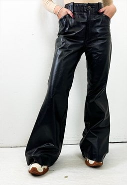 Vintage 90s flared leather trousers black 