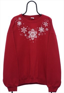 Vintage Snowflake Christmas Graphic Red Sweatshirt Womens