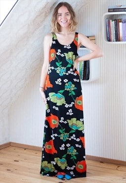 Black long maxi sleeveless bright floral dress