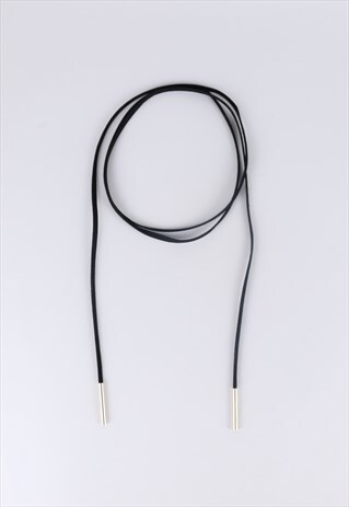 BLACK LEATHER TIE WRAP AROUND CHOKER WITH SILVER TIPS