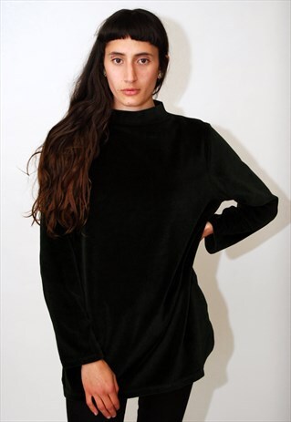 VINTAGE VELVET TURTLENECK (M) SHIRT 90S TOP BLOUSE LOOSE FIT