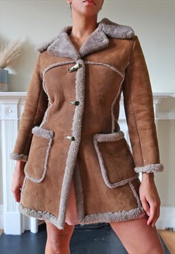 Vintage 70's shearling sheepskin coat in tan.