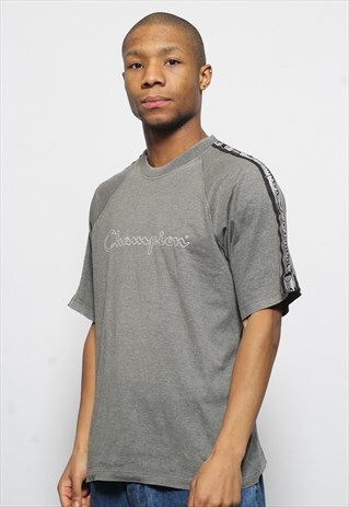 VINTAGE CHAMPION LOGO BIG SPELL OUT T-SHIRT GREY