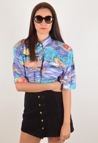 VINTAGE BETTY BARCLAY FESTIVAL SHIRT HAWAII PRINT (1184)