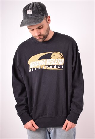 NIKE MENS VINTAGE NEBRASKA SWEATSHIRT JUMPER LARGE BLACK 90S
