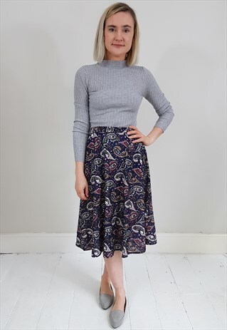 VINTAGE 70'S BLUE PAISLEY MIDI SKIRT