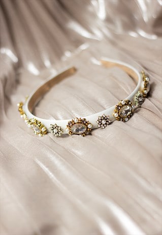 White Narrow Jewel Diamante Headband