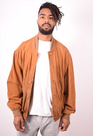 MENS VINTAGE SUEDE BOMBER JACKET LARGE BROWN 90S