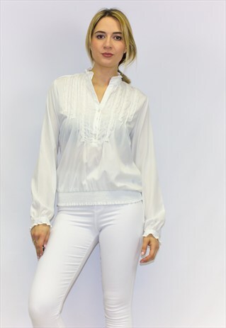 VINTAGE VICTORIAN STYLE WHITE RUFFLED BLOUSE