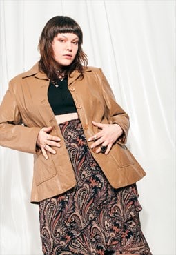 Vintage Leather Jacket Y2K Blazer Coat in Brown