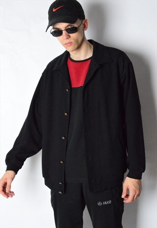 VINTAGE 90S BLACK WOOL BLEND MINIMALIST CARDIGAN JACKET