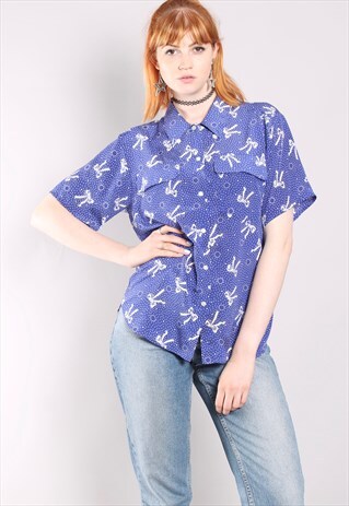 VINTAGE 80S SPOTTY BOW PATTERNED LOOSE FIT SHIRT