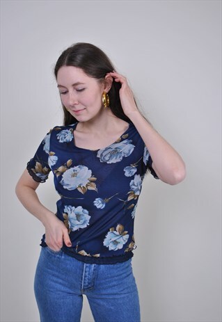 90S FLORAL LACE BLOUSE, VINTAGE BLACK PULLOVER SHIRT