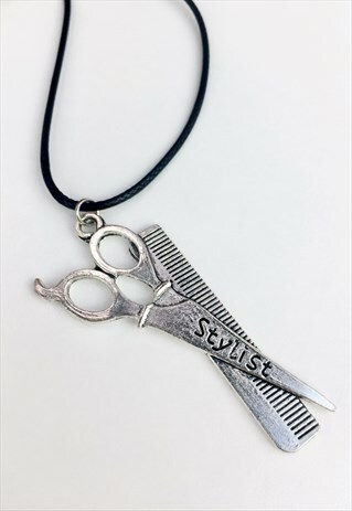 BLACK CORD SCISSORS PENDANT NECKLACE