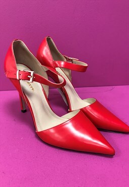 Y2K Heels Red Leather Pointed Ankle Strap