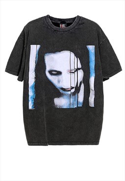 Marilyn Manson t-shirt Y2K Gothic tee washed out black