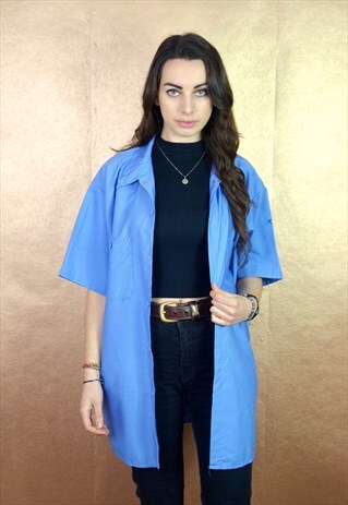 90S VINTAGE MINIMAL LIGHT BLUE WORKWEAR SHORT SLEEVE SHIRT