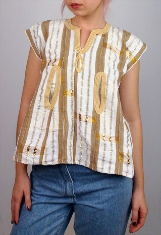 VINTAGE INDIAN GOLD STRIPES LINEN TOP / VEST