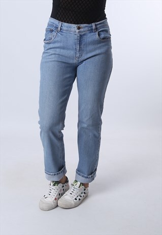 HIGH WAISTED DENIM JEANS STRAIGHT LEG VINTAGE UK 14 (B94G)