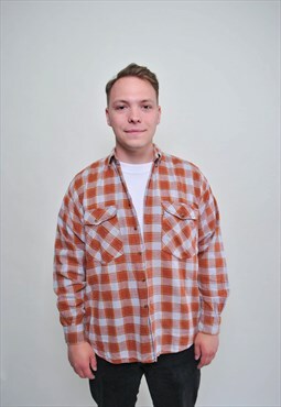 Plaid flannel shirt, vintage check print men's button down
