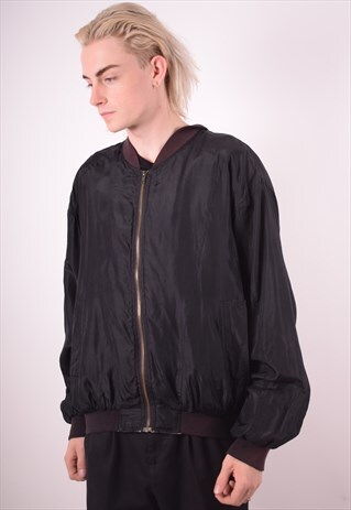 MENS VINTAGE SILK BOMBER JACKET XXL BLACK 90S