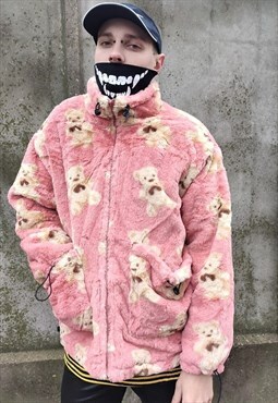 Teddy fleece jacket animal fake fur bomber bear coat pink