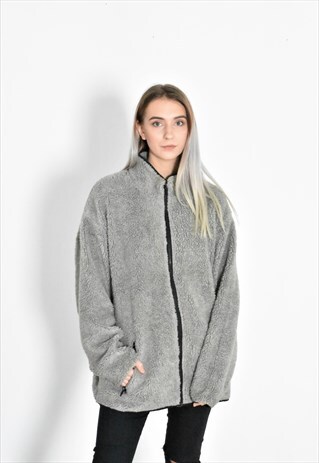 VINTAGE 90S GREY FLEECE ZIP WINTER JACKET