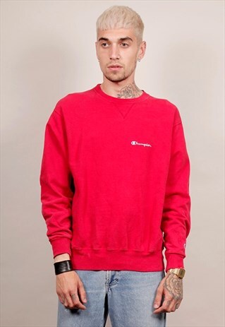 VINTAGE 80'S CHAMPION MULTICOLOUR LOGO RED SWEATSHIRT