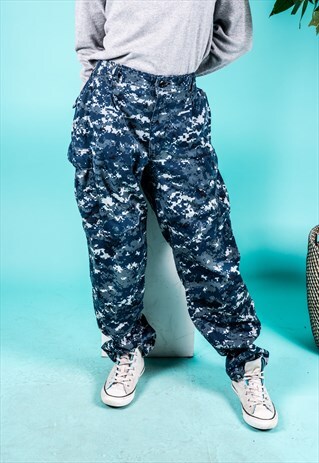 VINTAGE COMBAT TROUSERS IN BLUE CAMOUFLAGE