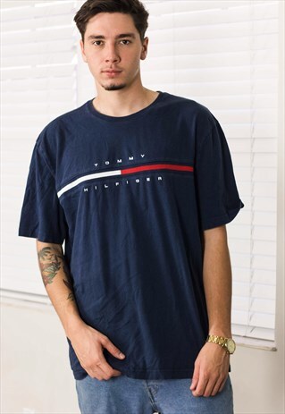 VINTAGE TOMMY HILFIGER BIG LOGO T-SHIRT 90S XXL 9.6