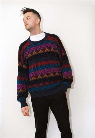 GEOMETRIC PRINT SWEATER (4X) VINTAGE 80S JUMPER KNIT BAGGY