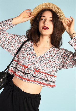90S RETRO FLORAL PRINT OVERSIZED CROPPED JUMPER TOP
