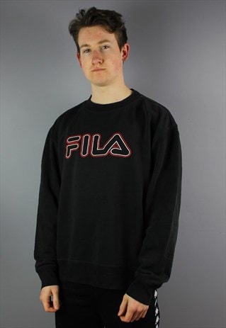 VINTAGE FILA SWEATSHIRT IN BLACK WITH EMBROIDERY
