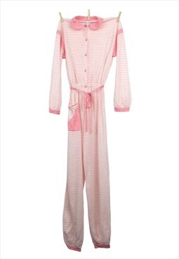 Vintage Jumpsuit 70s Mod Hippie Pastel Pink & White Striped