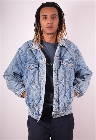 MENS VINTAGE DENIM QUILTED JACKET MEDIUM BLUE 90S